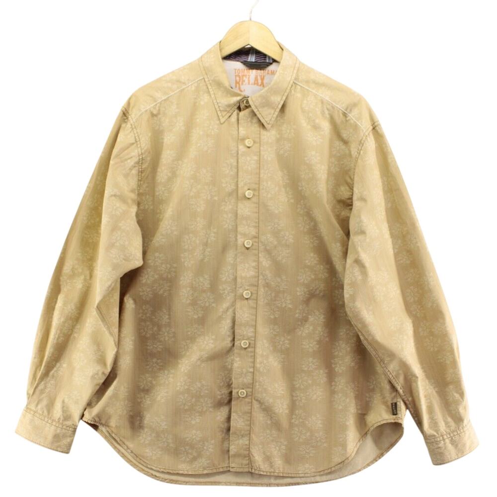 Tommy Bahama Relax XL Jacquard Woven Print Long Sleeve Button Up Shirt Tan